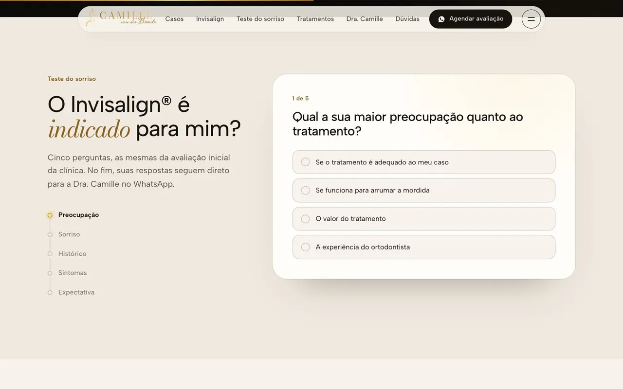 Teste do sorriso que vira mensagem no WhatsApp, Dra. Camille van der Broocke