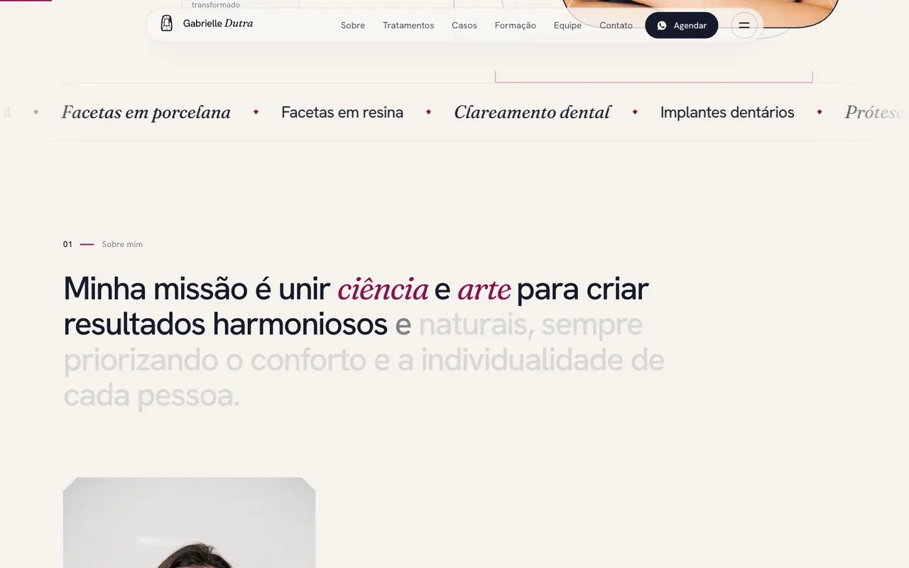 A missão, que ganha nitidez com o scroll, Dra. Gabrielle Dutra