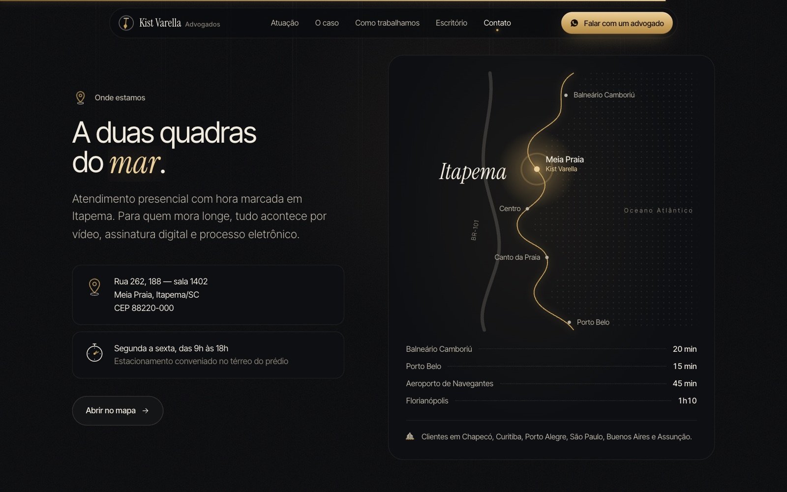 Mapa da Costa Esmeralda com o endereço — Kist Varella Advogados