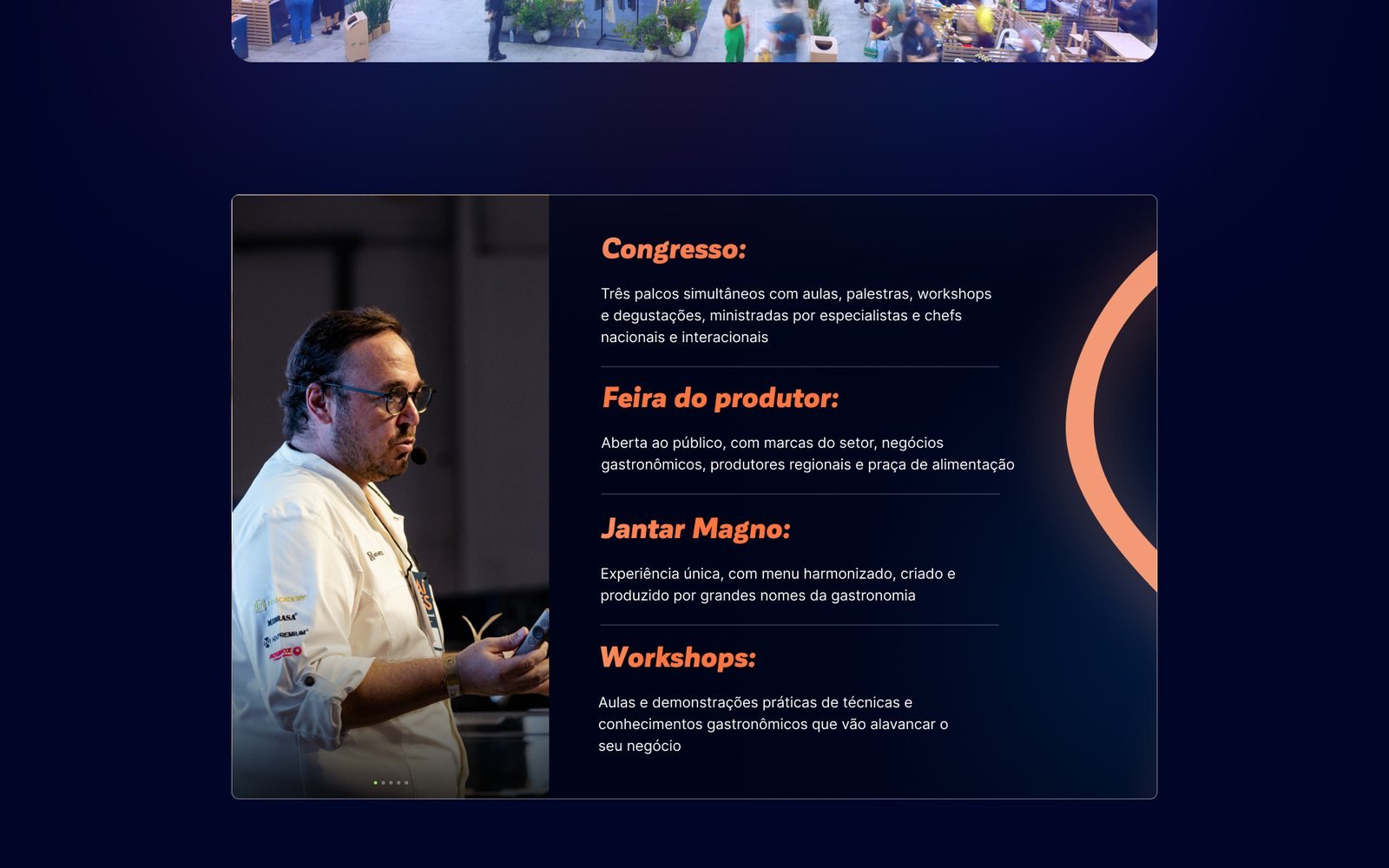 Outra seção do site congresso de gastronomia — Congresso Raízes