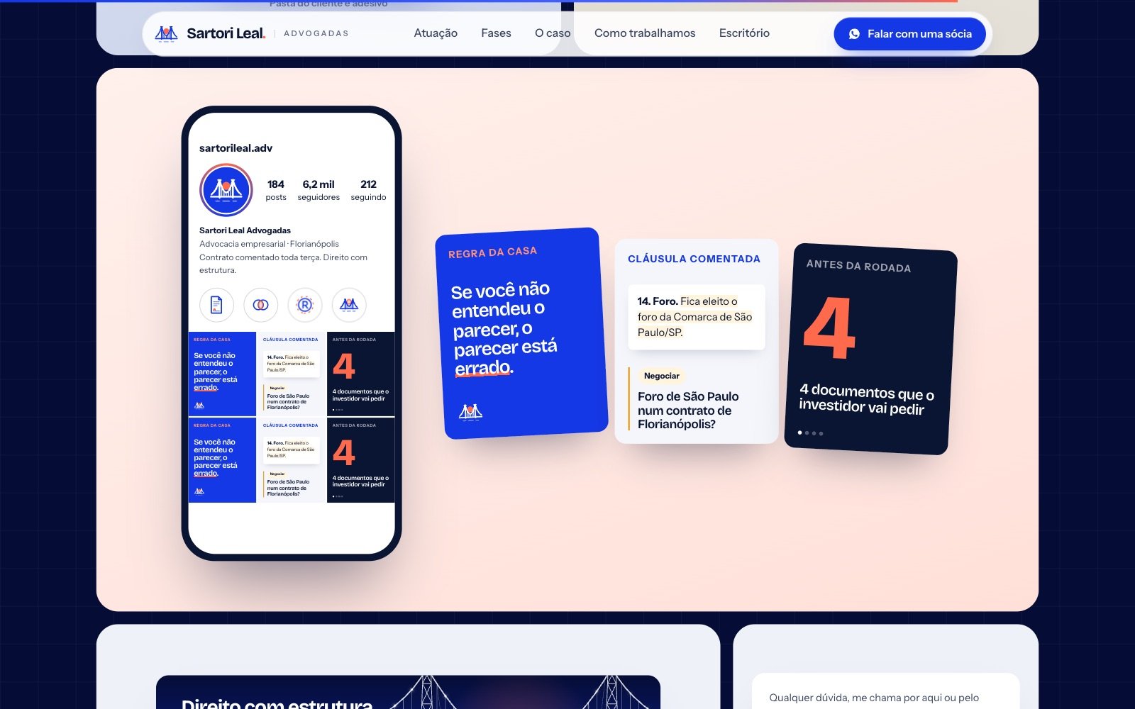 Perfil e posts do Instagram na identidade visual — Sartori Leal Advogadas