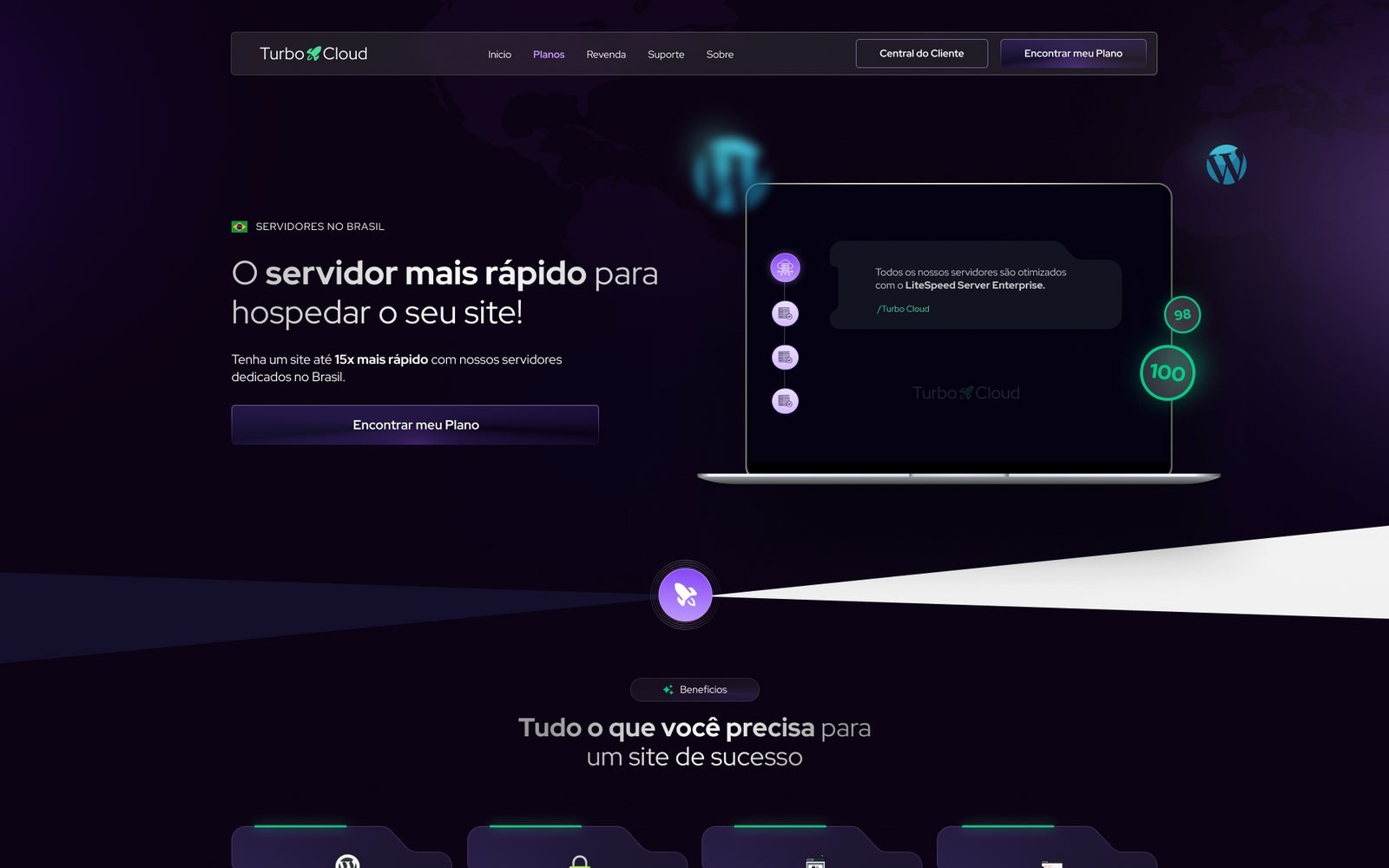 Topo do site empresa de hospedagem — TurboCloud