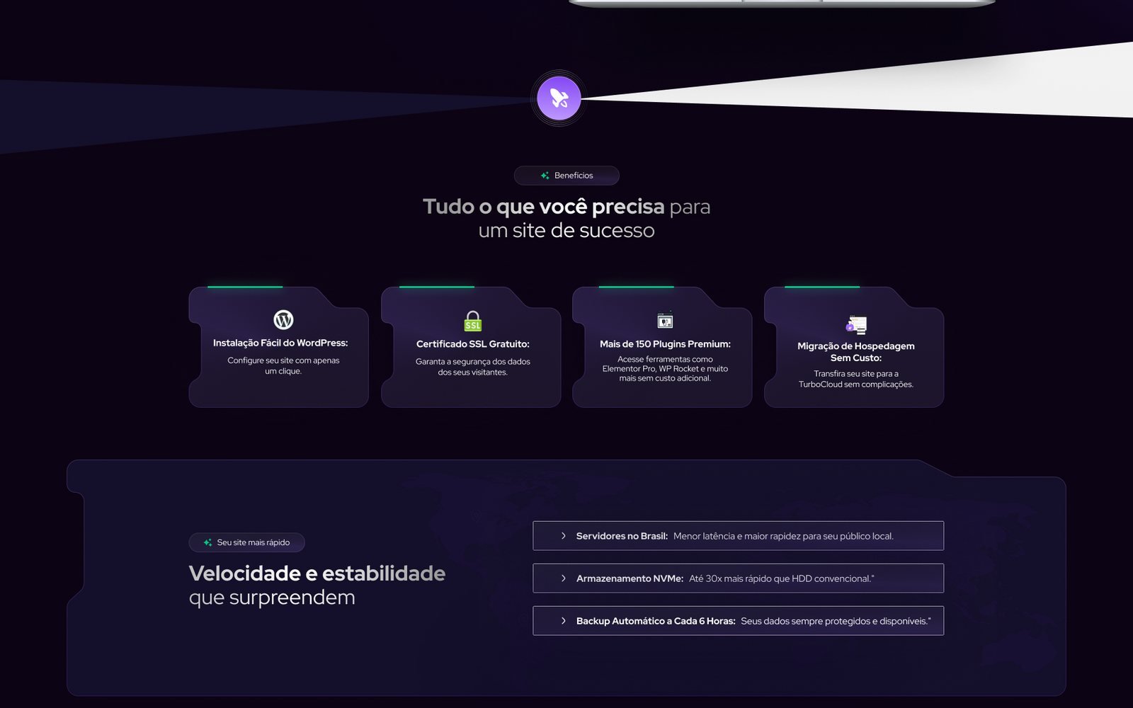 Outra seção do site empresa de hospedagem — TurboCloud
