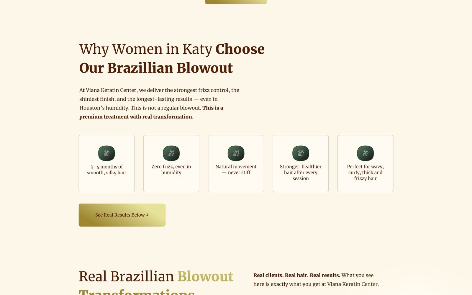 Outra seção do site salão de alisamento capilar — Viana Keratin Center